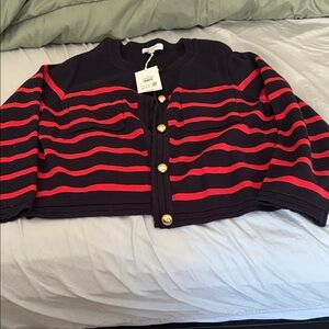 Striped cardigan Jacket - Red and Navy